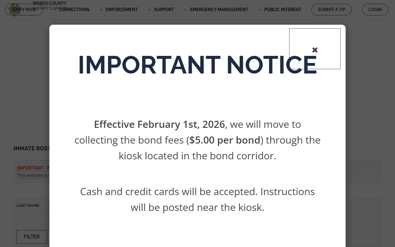 Weber County inmate roster showing busted mugshots and booking data