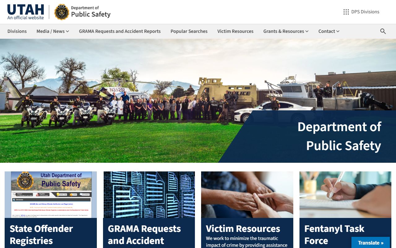 Utah Department of Public Safety homepage for busted mugshots and arrest data