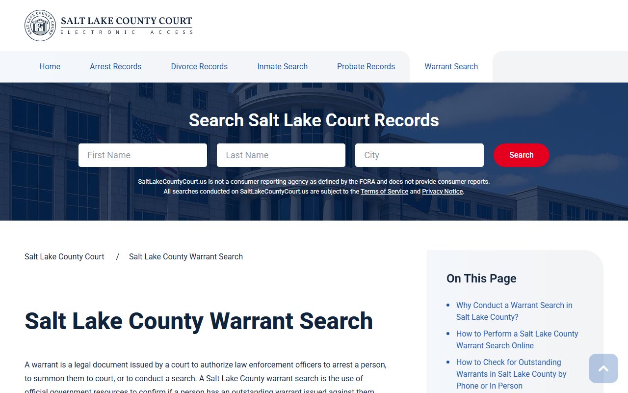 Utah statewide warrant search tool for busted mugshots lookup